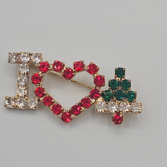 VTG 2PC Christmas Holiday Brooches Gold Silver Tone Colored Rhinestone Festive - Picture 4 of 14